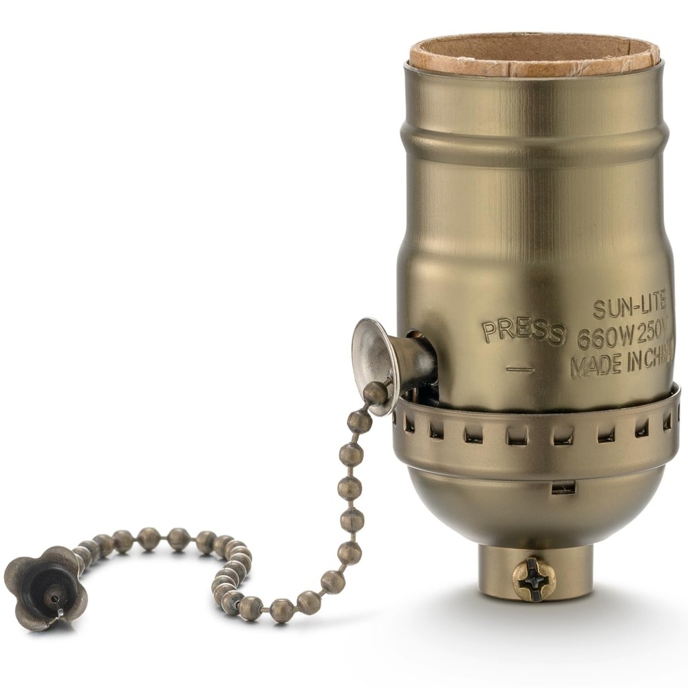 Pull Chain Lamp Socket Replacement, E26 Standard Threaded Base, Antique Brass