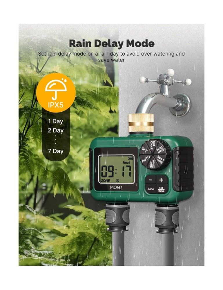 MOES 2 Outlet Sprinkler Timer, Brass Inlet, Programmable Automatic ... Fast Ship