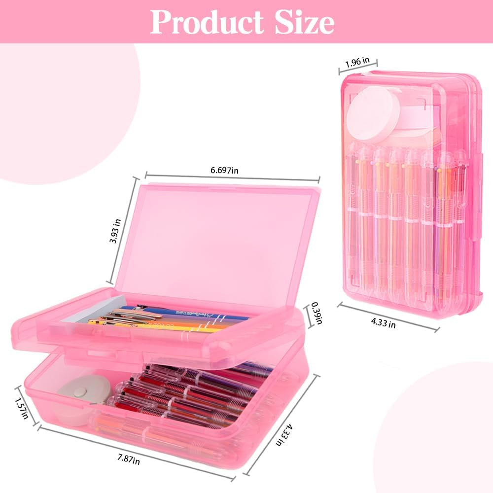 Pencil Case, Double Layer Large Capacity Pink Plastic Pencil Box, Clear Crayon B