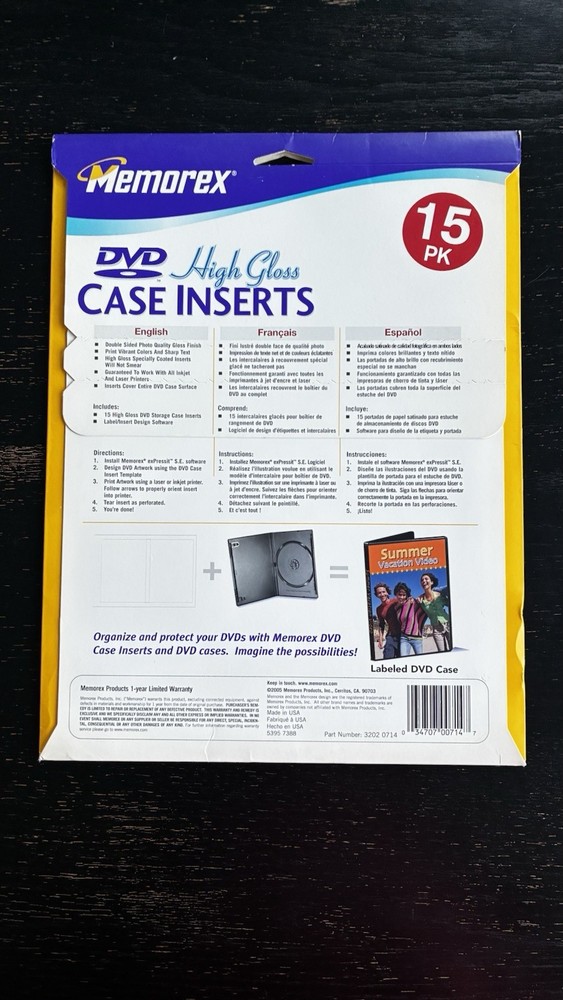Memories DVD High Gloss Case Inserts 15 Ok