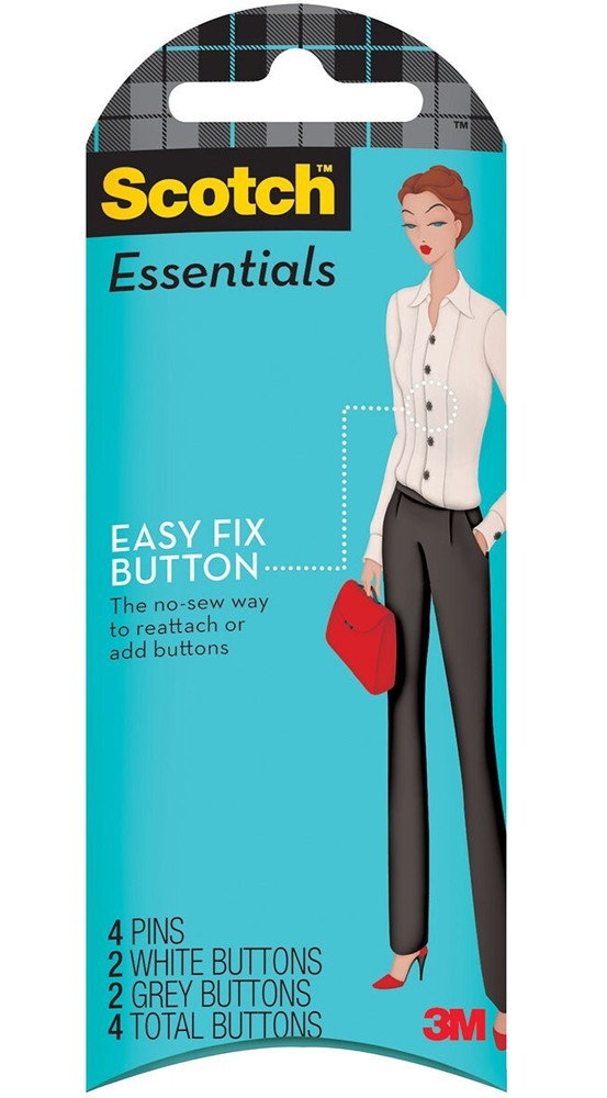 Scotch Essentials W-120A  Easy Fix Button 4 Pins 2 White 2 Grey 4 Total Buttons