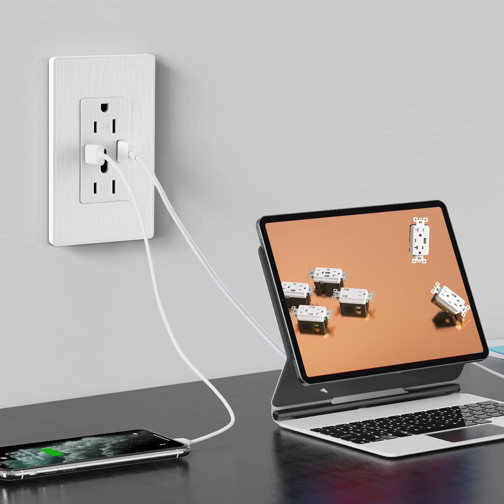 2Pcs Dual USB Wall Outlet Socket AC Power Receptacle Electrical Outlet Plate