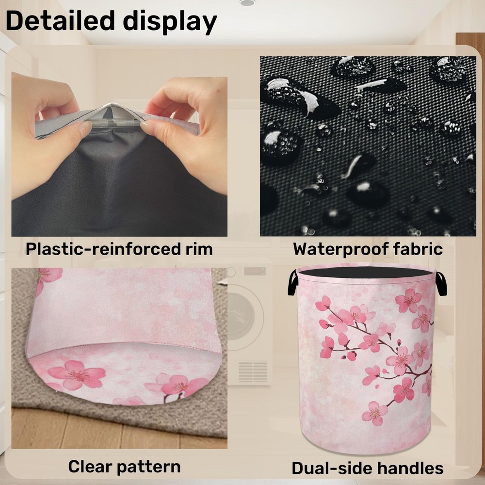 Pink Cherry Blossoms Laundry Basket - Extra Large Foldable Laundry Hamper for...