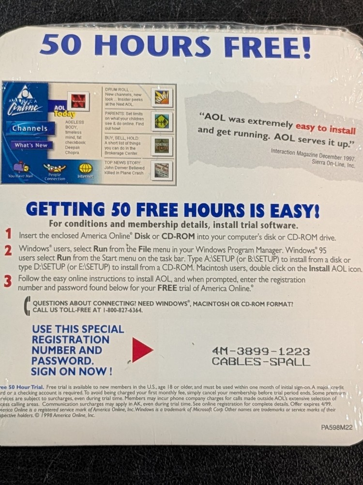 AOL America Online For Windows Version 3.0 Sealed 3.5” Floppy Disk