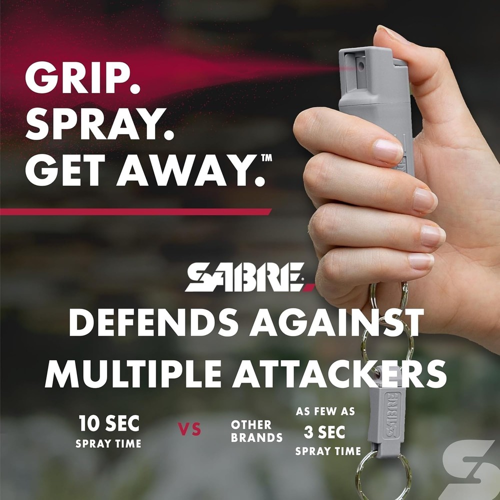 Sabre Pepper Spray with Quick Release Key Ring - Light Gray - UV Dye
