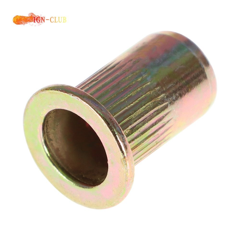 100 × M6 Metric Carbon Steel Rivet Nut Flat Head Threaded Insert Nutsert Flat