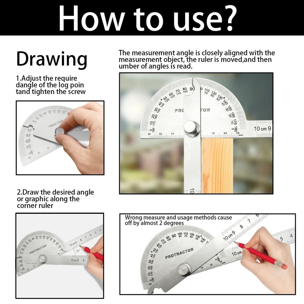 Stainless Steel Angle Protractor -180° Two Arm Ruler Adjustable Finder Angle ...