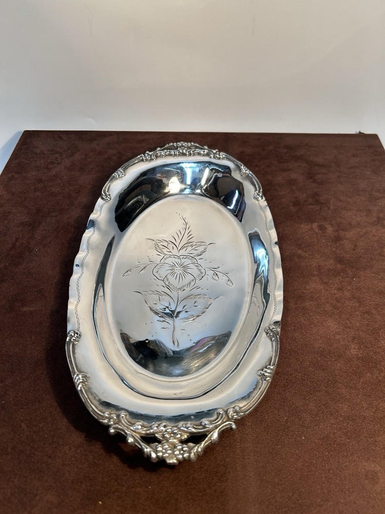 Pairpoint Silver Plate Serving Tray Floral Engraved Pattern 357 Oval Victorian
