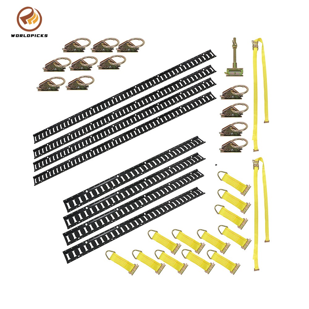 Black 35 Pack Multi-Size E Track Rail Kit, 5ft 8ft Rails With Straps Hardware