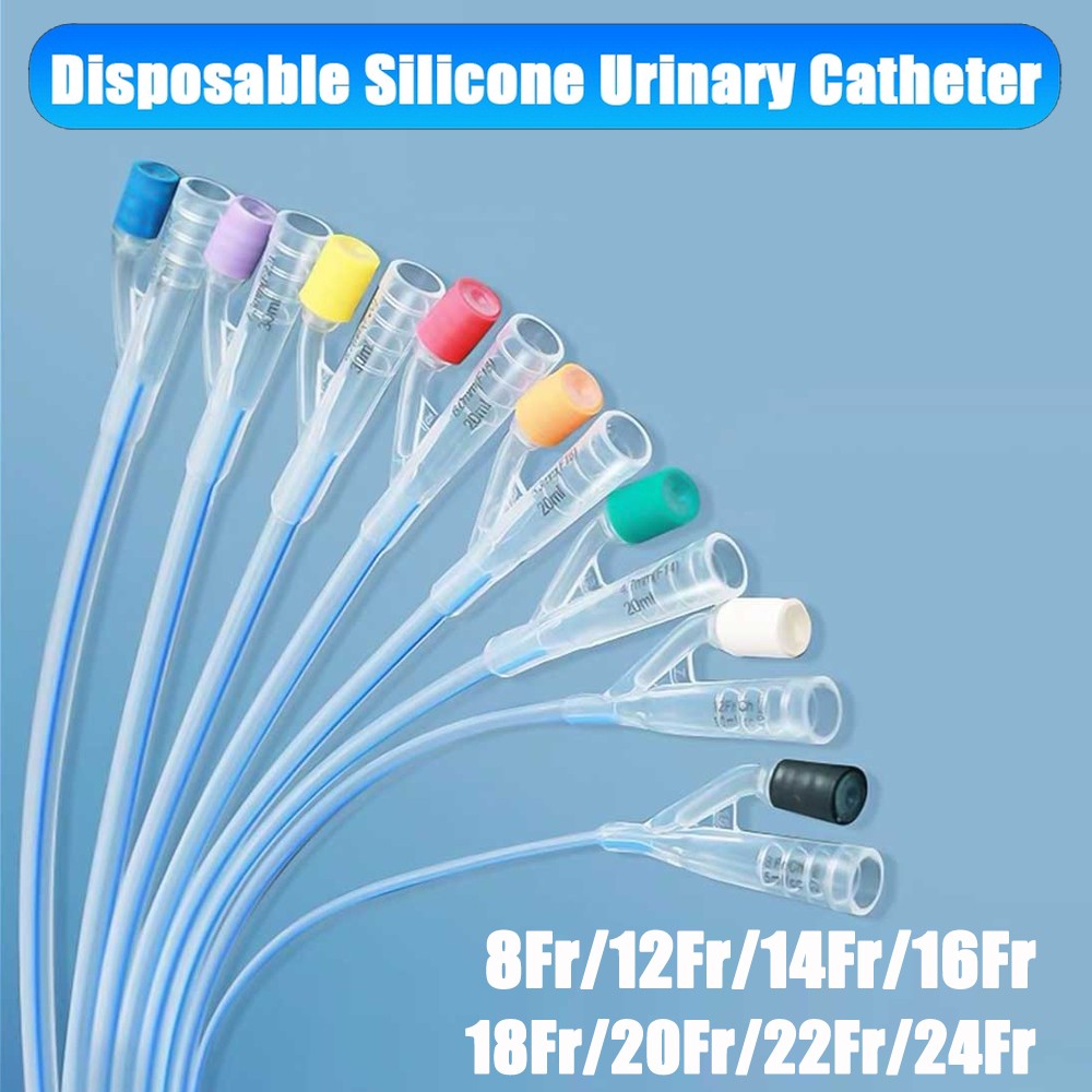 1-10PCS Disposable 2-Way Silicone Urinary Catheter For 8r/12/14/16/18/20/22/24Fr