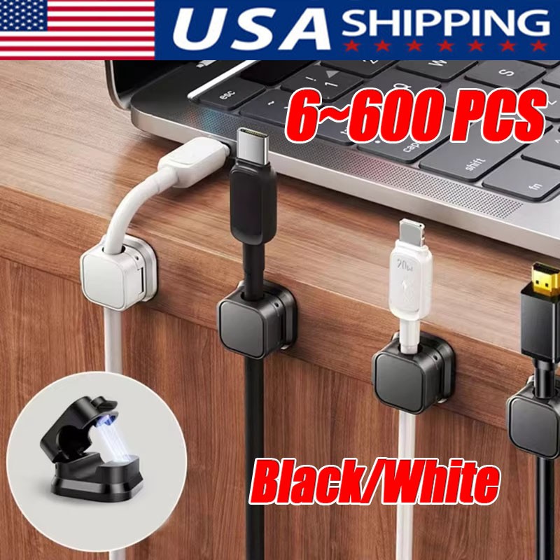 6~600 Pack Magnetic Cable Clips & Cord Holder, Under Desk Cable Management Lot