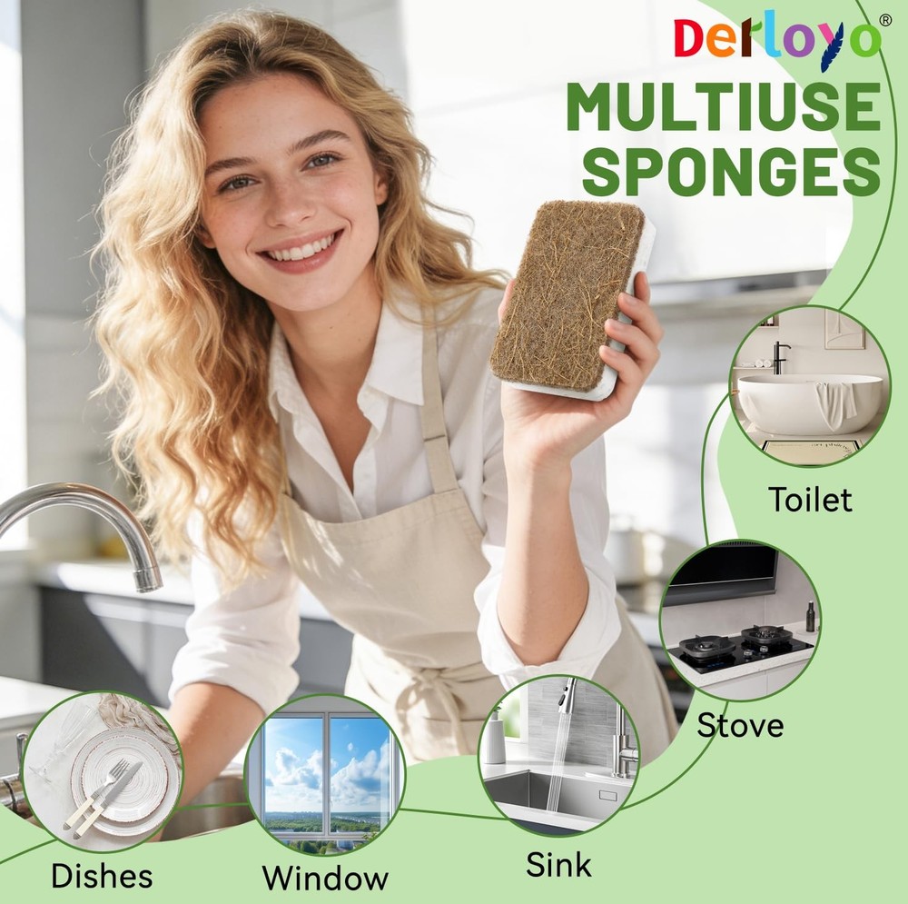 12 Count Plant-Based Kitchen Sponges, Compostable Cellulose Sponge, Biodegrad...
