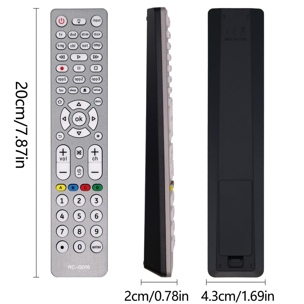 Backlit Universal Remote Control for TVs/Streaming US-G016, gray