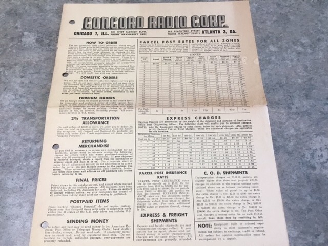 CONCORD RADIO PARTS CATALOG