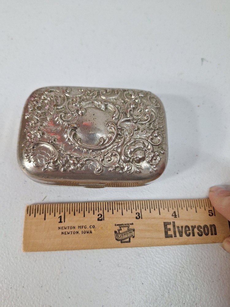 Antique Silver Hinged Box Tin Victorian