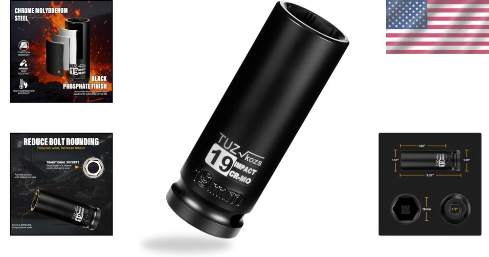 19mm Deep Metric Impact Socket - 1/2" Drive with Radius Corner Technology