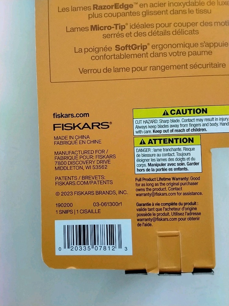 Fiskars #7 Fabric Snips - Razor Edge/Micro Tip - Thumb Activated Spring Assist