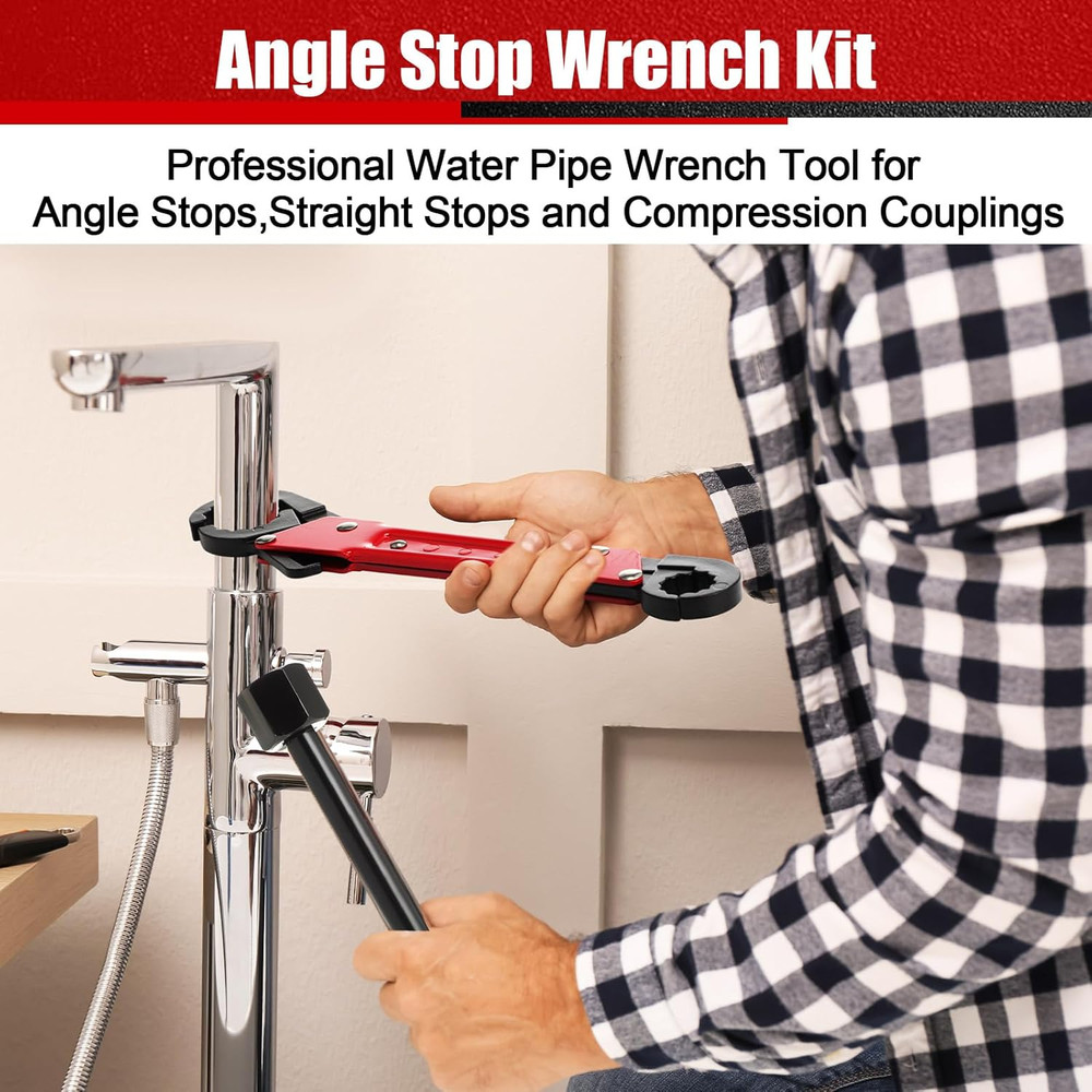 5 Pcs Angle Stop Wrench Kit Plumbing Tool, Compression Sleeve Puller for 1/2" Co