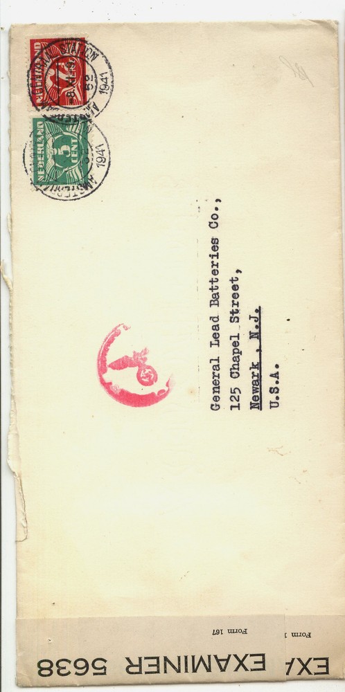Netherlands  cover  to  US    German  censor         MS1213