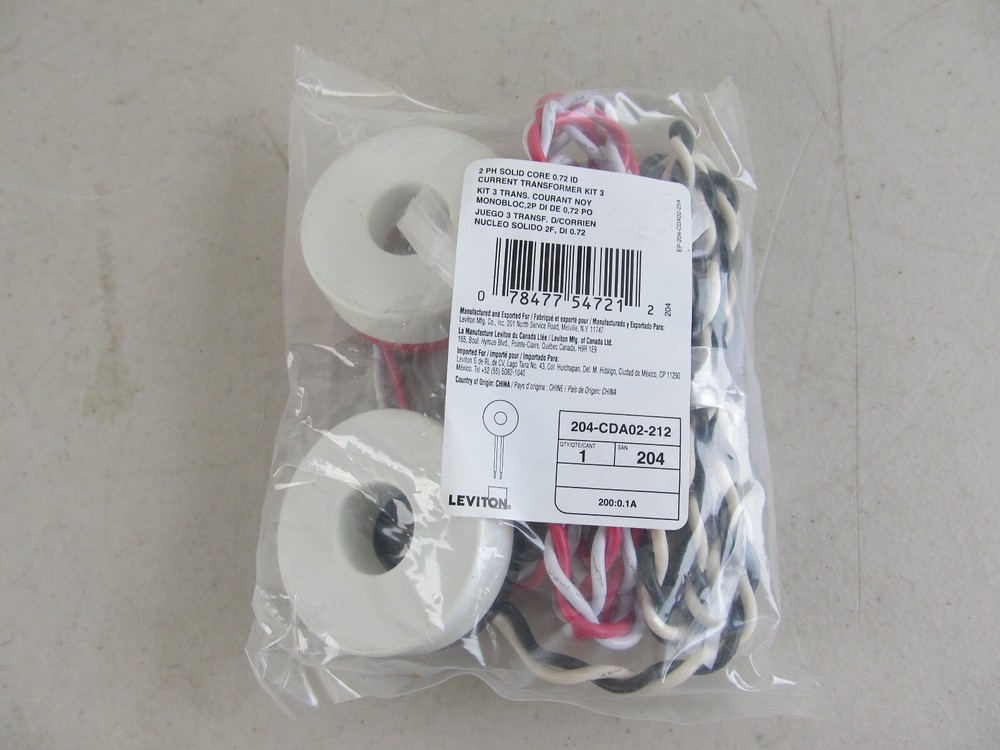Leviton 204-CDA02-212 2 PH Solid Core 0.72ID Current Transformer Kit NEW