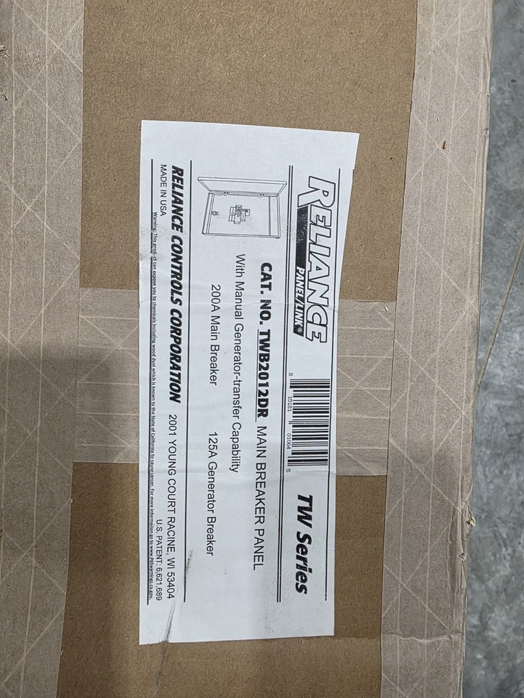 TWB2012DR Reliance Controls Single Phase 200A Manual Transfer Panel/Link