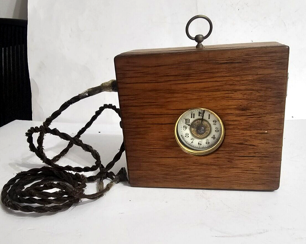 RARE ANTIQUE DYNAMITE EXPLOSIVE DETONATOR TIMER CLOCK WOODEN SWITCH BOX 1900'S