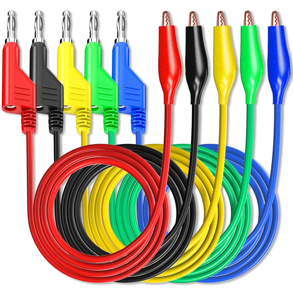 Stackabe Banana Plug to Alligator Clips Test Leads 5 Colors Soft Flexib