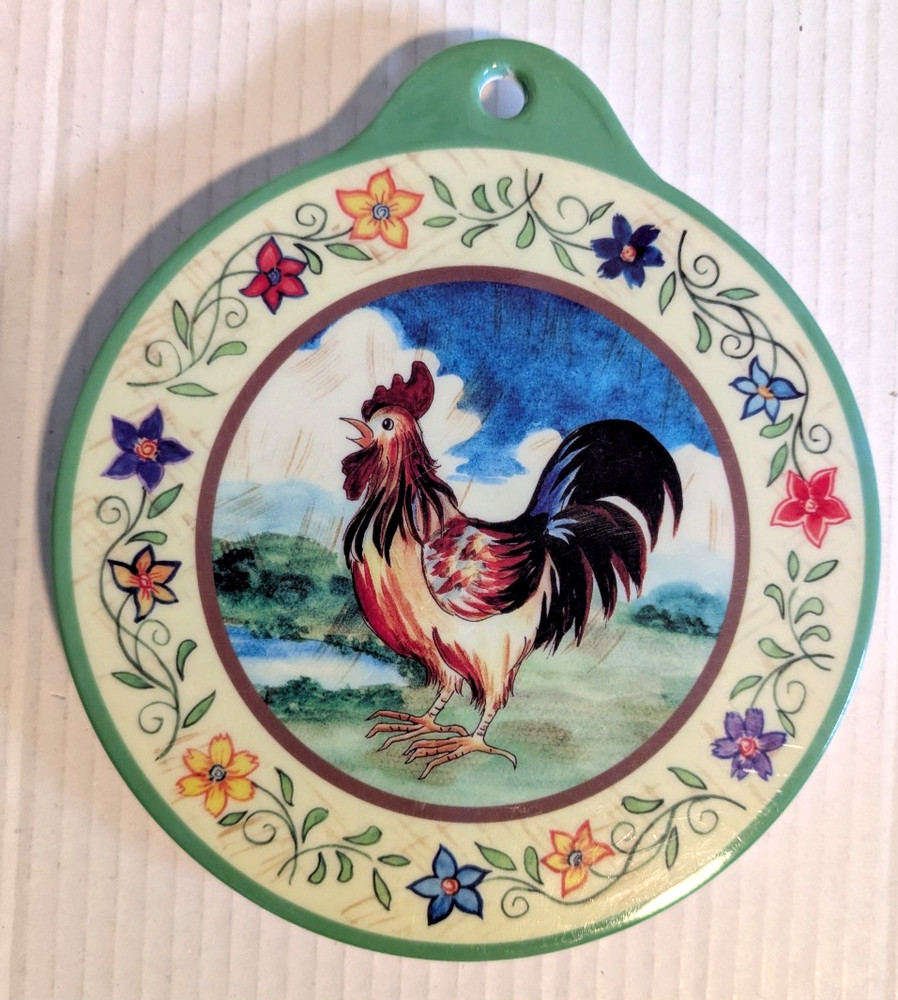 Rooster Melamine Cheese Cutting Serving Board Wall Decor 7" Diameter