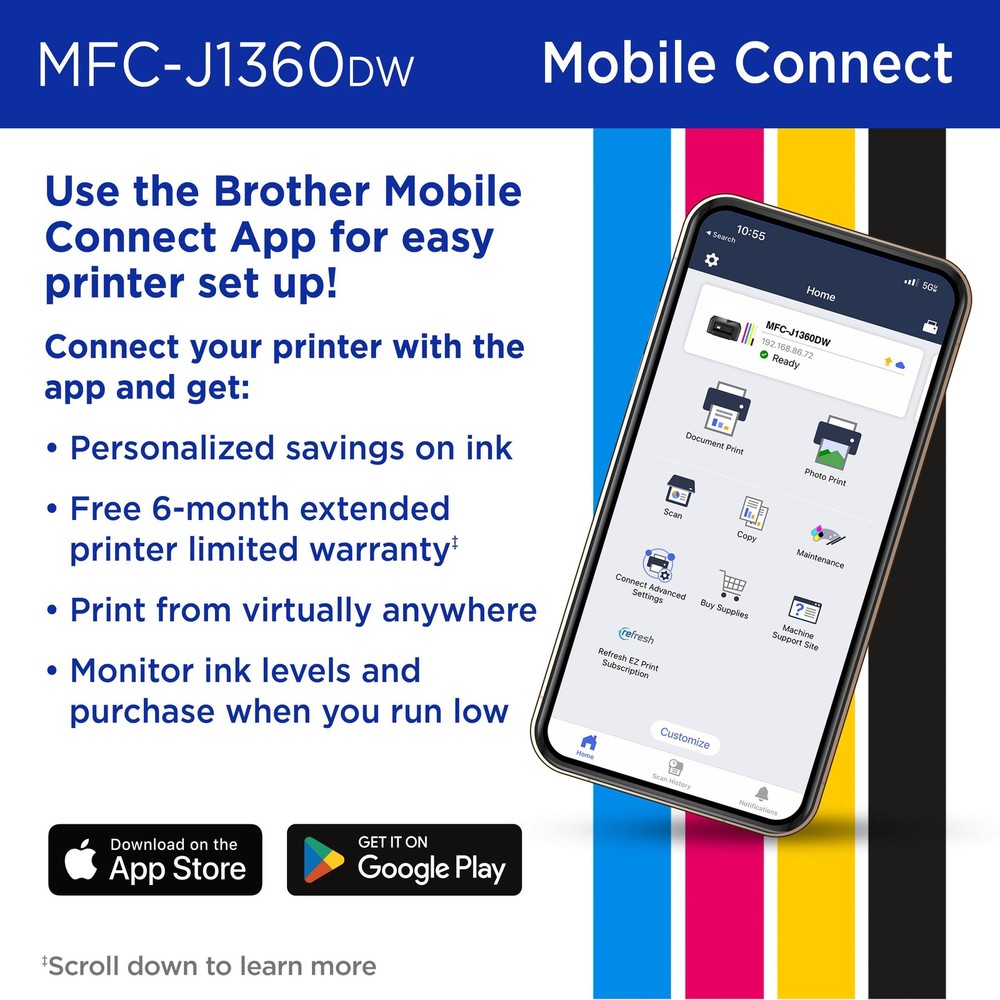 Brother - Work Smart 1360 Wireless All-in-One Refresh Subscription Eligible I...