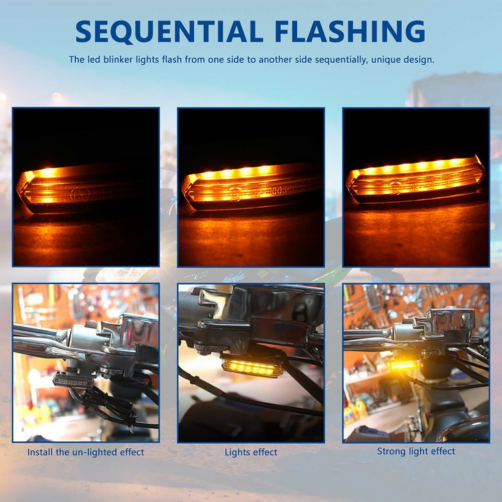 Motorcycle Sequential LED Turn Signals Flowing Mini Handlebar Light For Harley