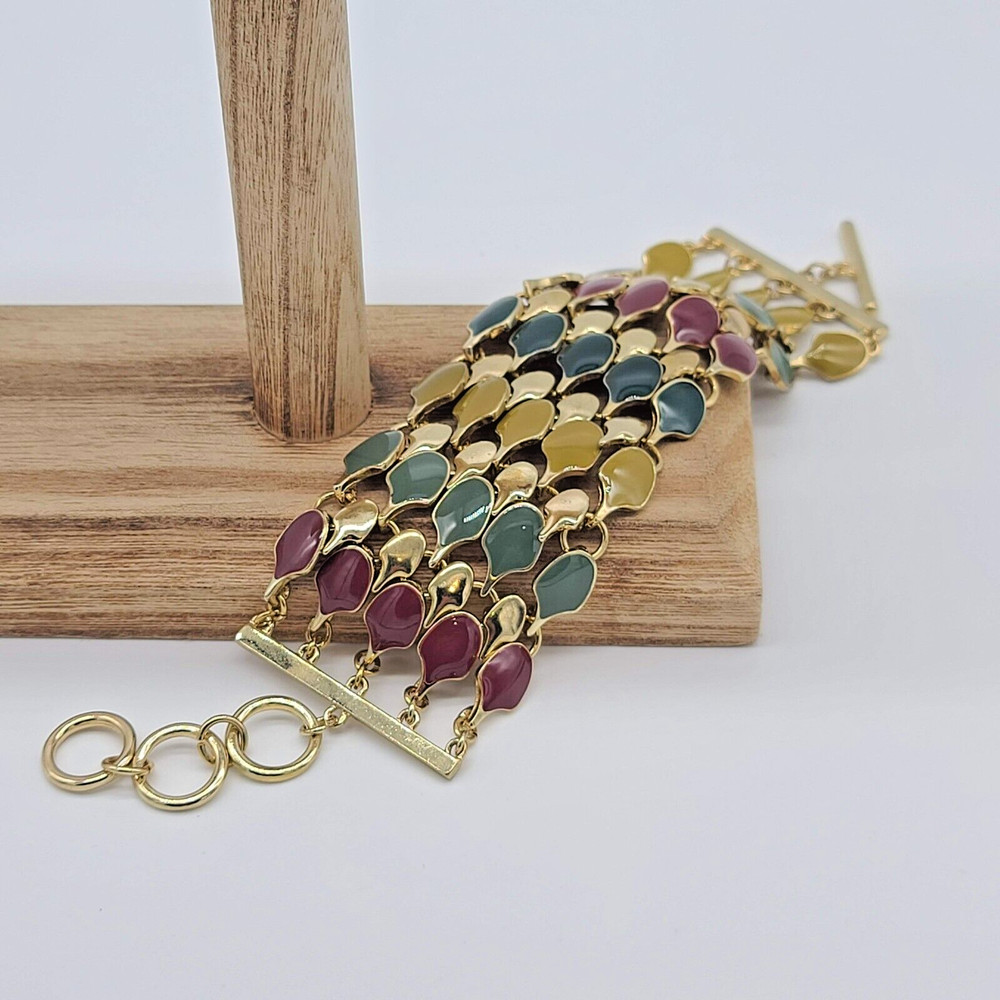 7 Charming Sisters "Status Update" Multicolor Enamel & Gold Toggle Bracelet