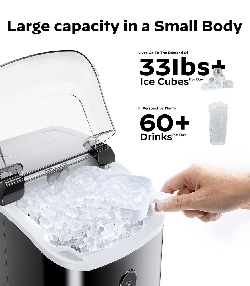 Nugget Ice Maker Countertop, Pellet Ice Machine with Self-Cleaning Function, Pro