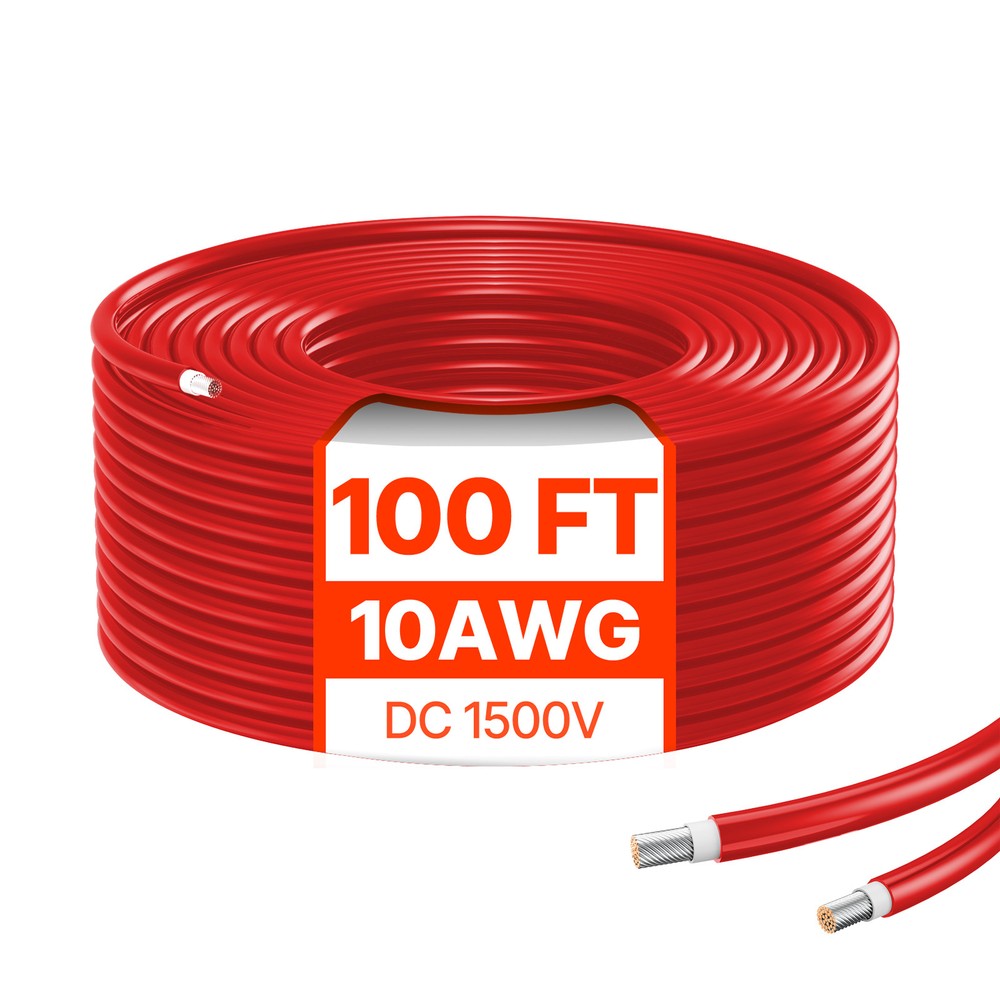 100FT Solar Panel Extension Cable 10AWG Waterproof PV 6mm² Cable Red