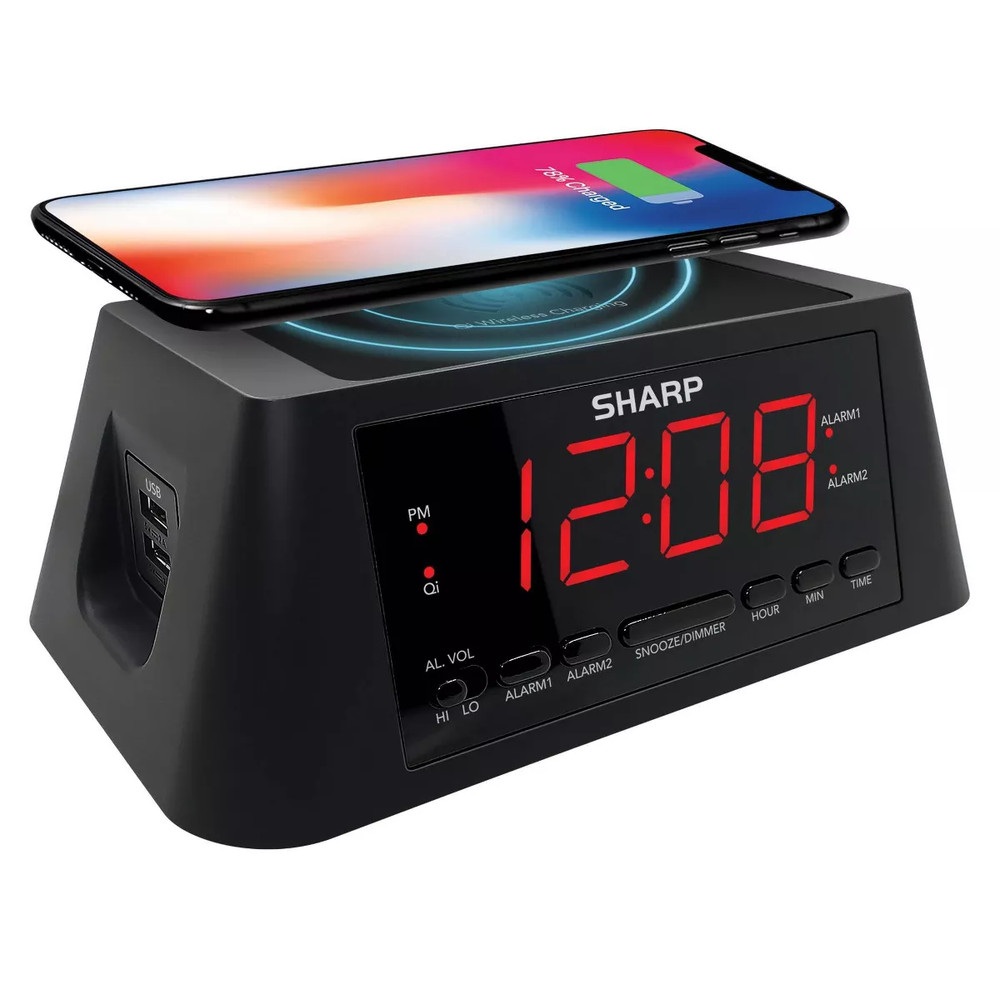Wireless Charging Alarm Clock - Sharp: Magsafe Compatible, LED Display, USB Port