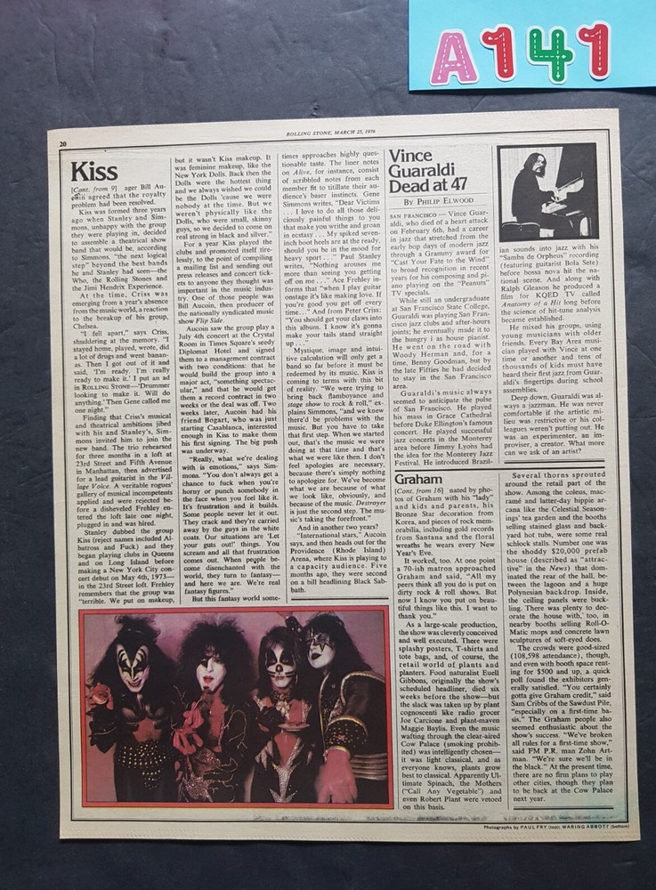 Kiss 2 Page Article Magazine Clippings