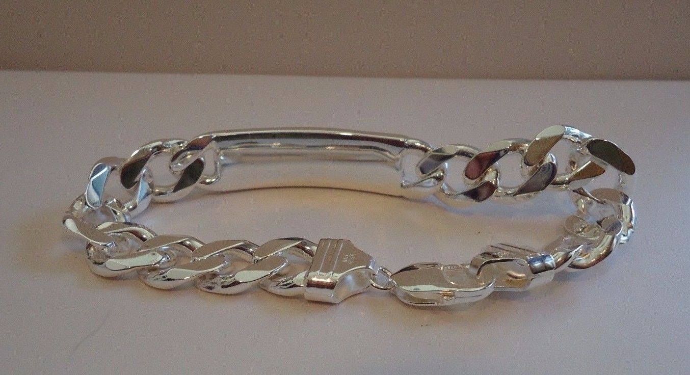 925 STERLING SILVER CUBAN LINK ID GENTLEMAN'S BRACELET/ 9'' LONG /MADE IN ITALY