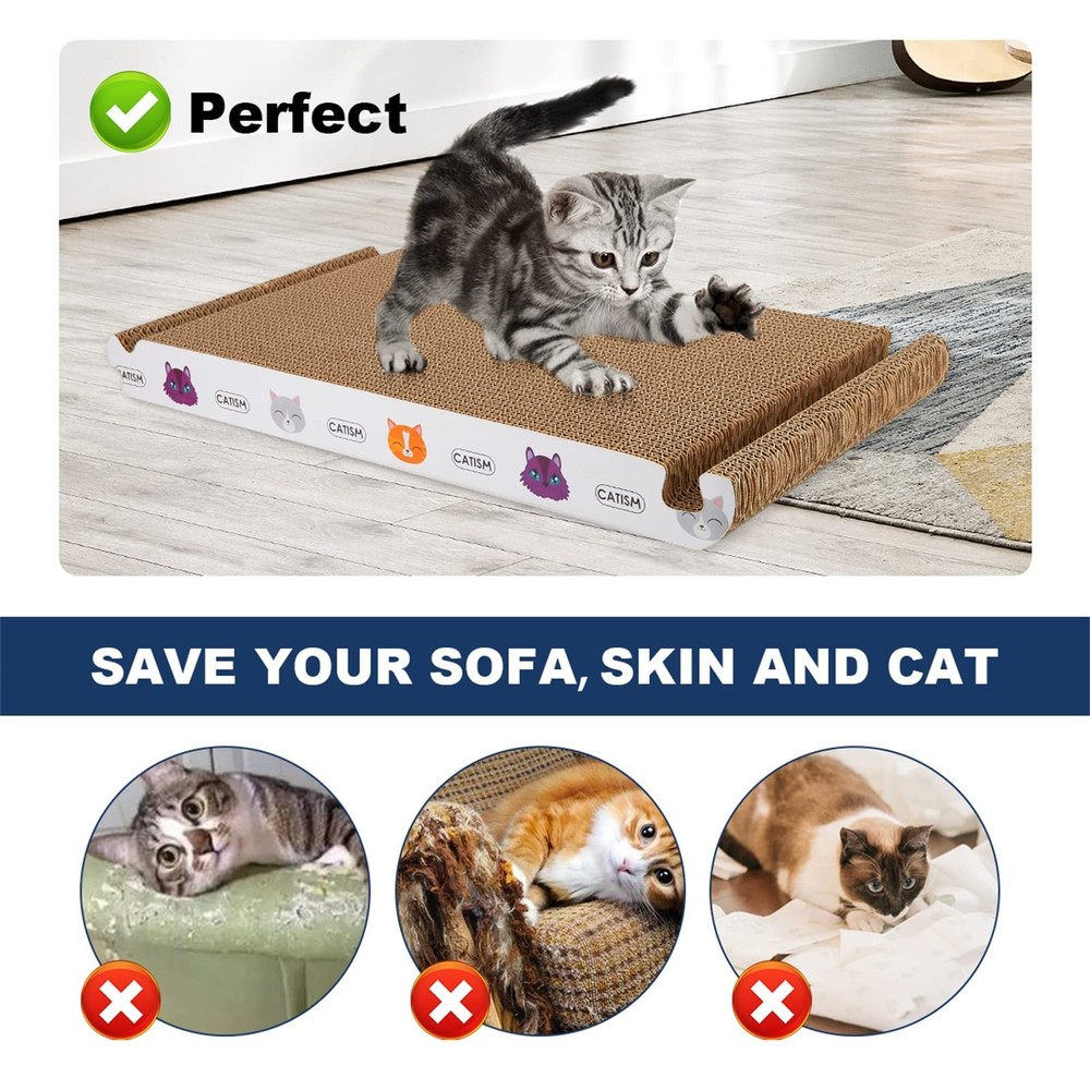 Cat Scratcher Board Foldable Triangle 6 Usable Sides Vertical Cardboard 3 Pack