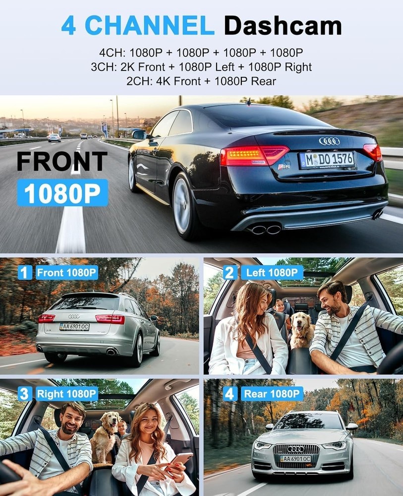 360° Front Rear Inside Dash Cam Loop Recording G-Sensor Dashcam 3.18” IPS Screen