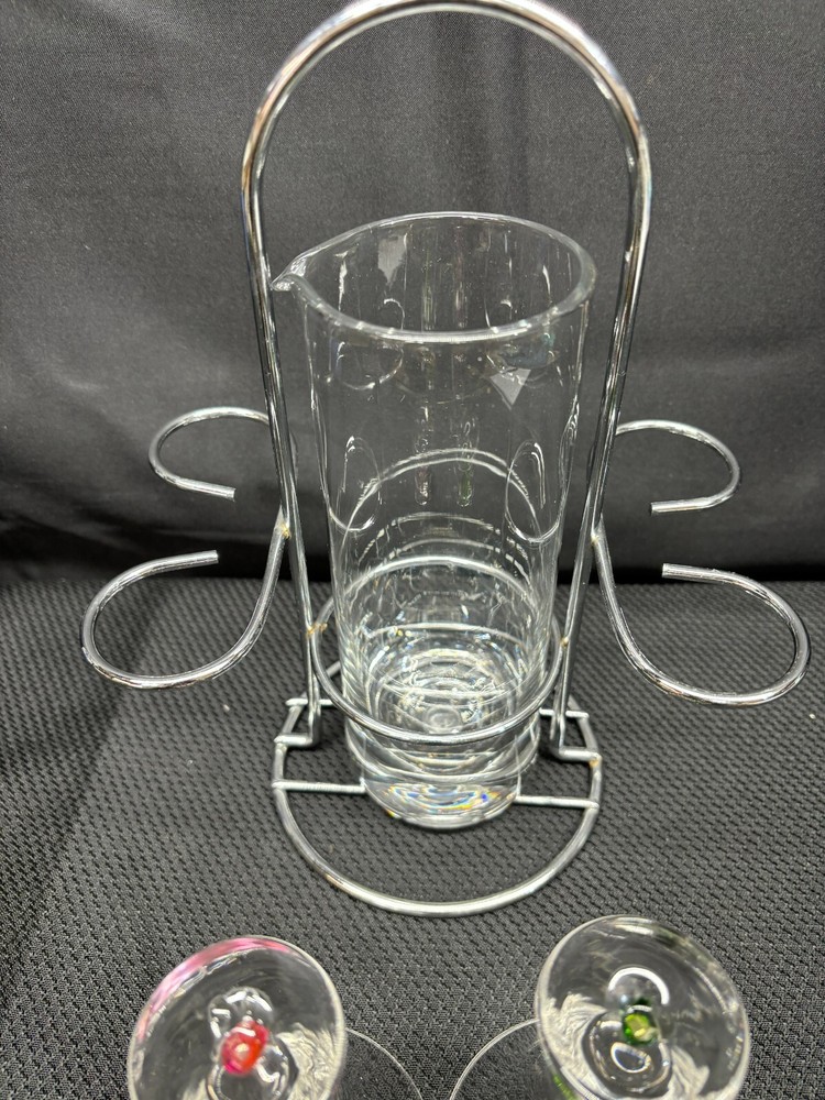 Circleware "BUBBLE" Barware ~ (4) Cordial Glasses w/ Pitcher and Rack