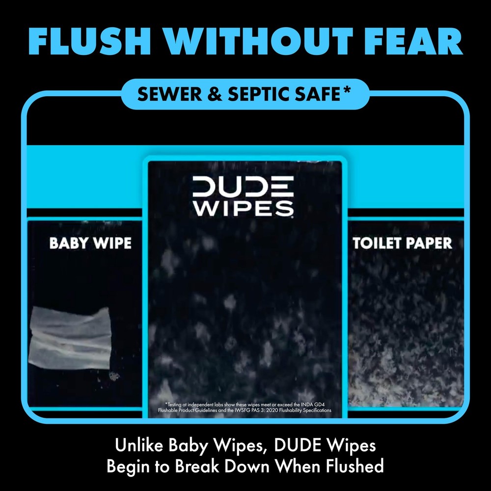 DUDE Wipes Unscented Flushable - 48 Count (Pack of 6), Multi