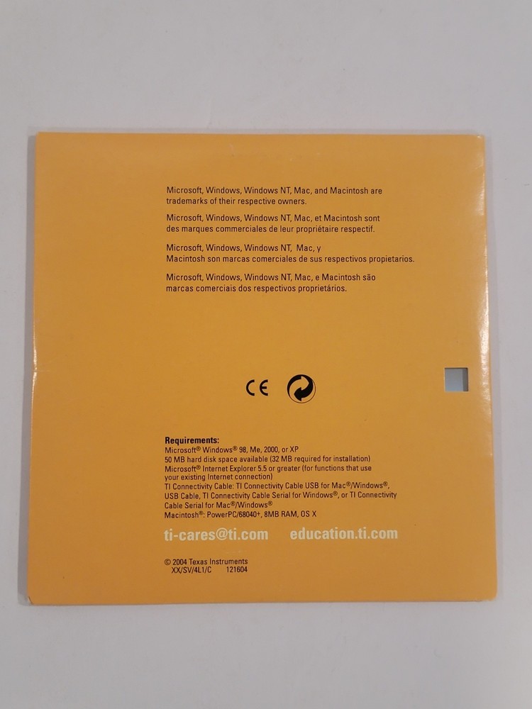 TEXAS INSTRUMENTS TI Graphing Product V. 1.2 PC Software CD-ROM