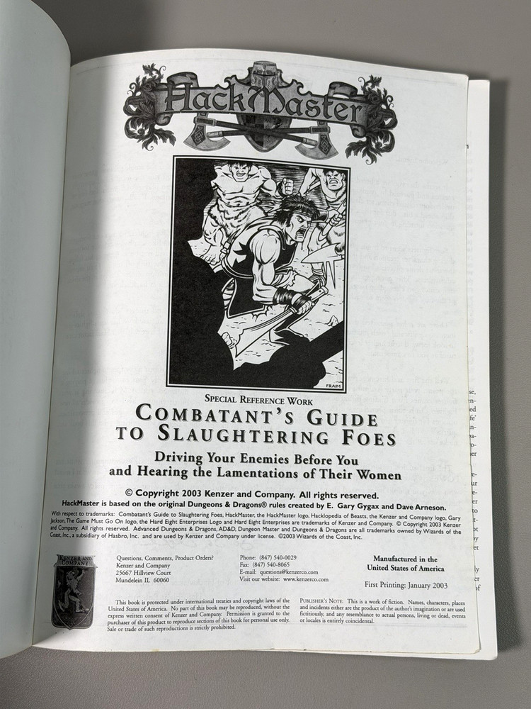 HackMaster The Combatant's Guide to Slaughtering Foes Sourcebook D&D First Print