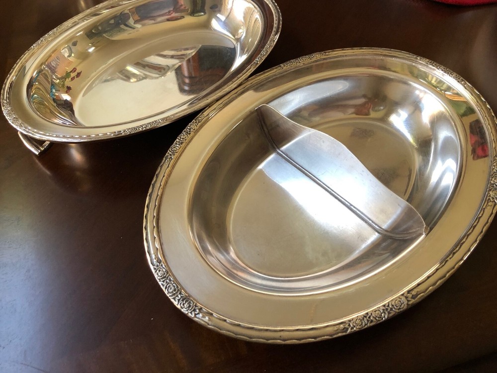 VTG Amille International Silver Co Silver plate Divided Covered Bowl dish