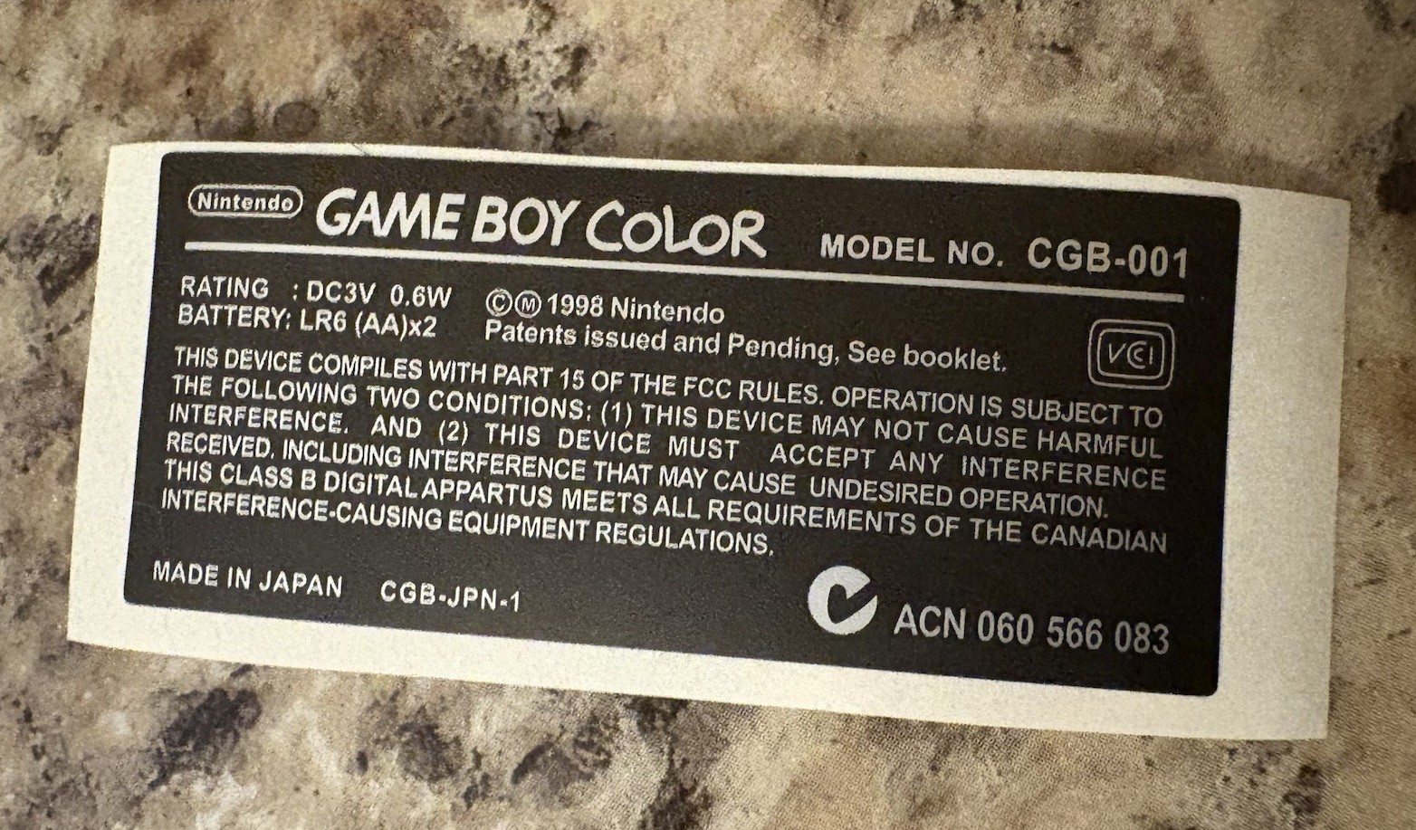 Game Boy Color [CGB-001 Model] Foil Sticker