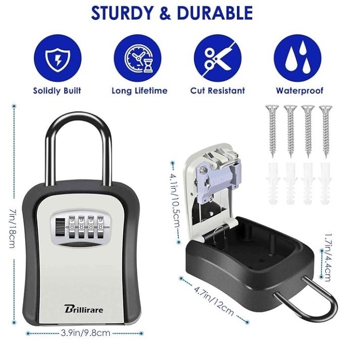 BRILLIRARE 2 Pack Key Lock Box, Waterproof 4 Digits Combination 2 Pack, Grey