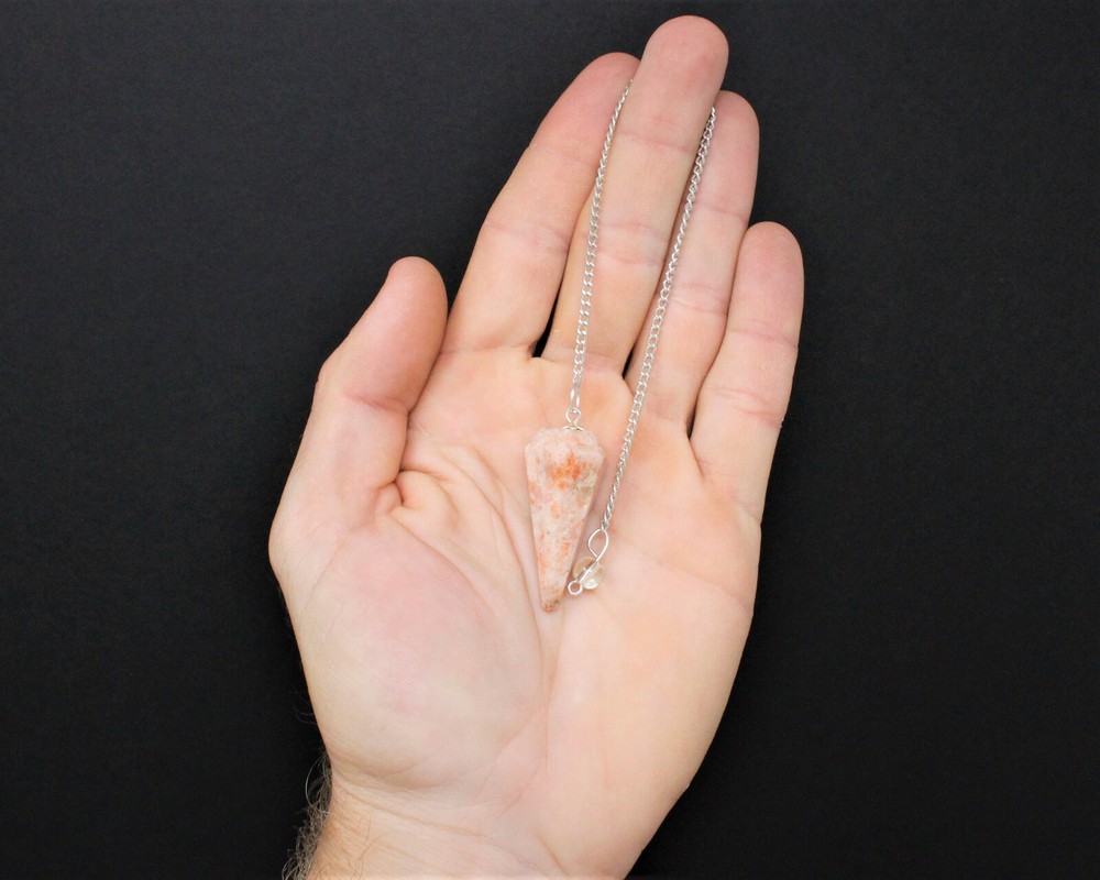Sunstone Pendulum, Faceted with Chain (Crystal Pendulum, Dowsing)