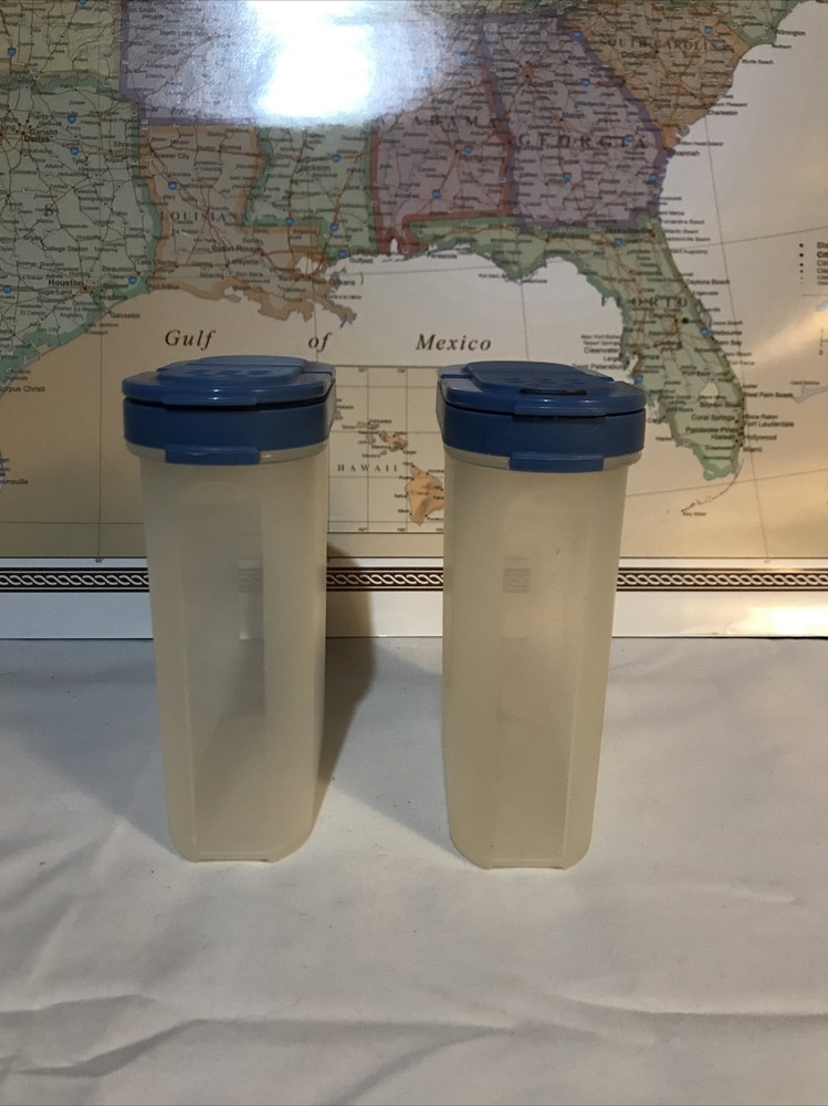 Set of 2 Large Tupperware Spice Containers Blue Lids