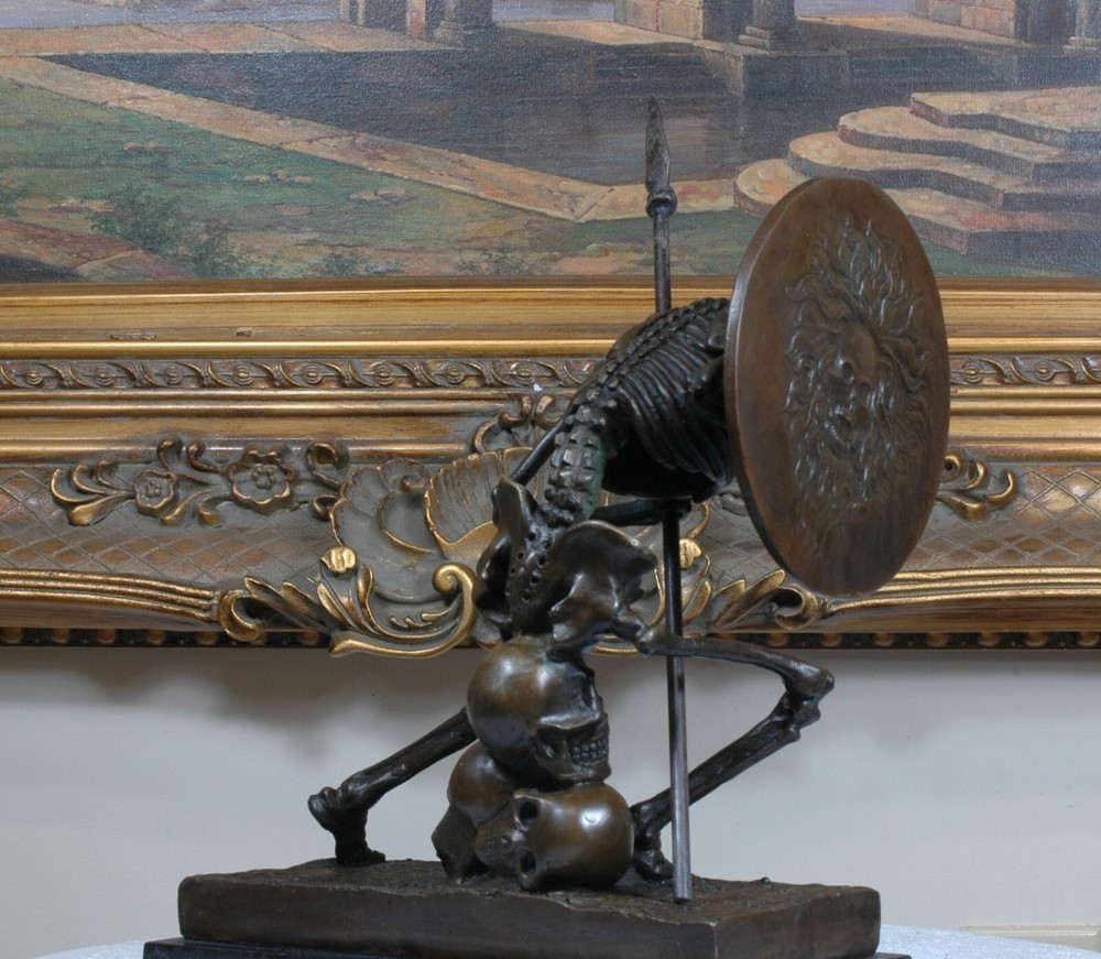 Signed Milo Bronze Statue, Bronze Skull Skeleton Warrior sculpture