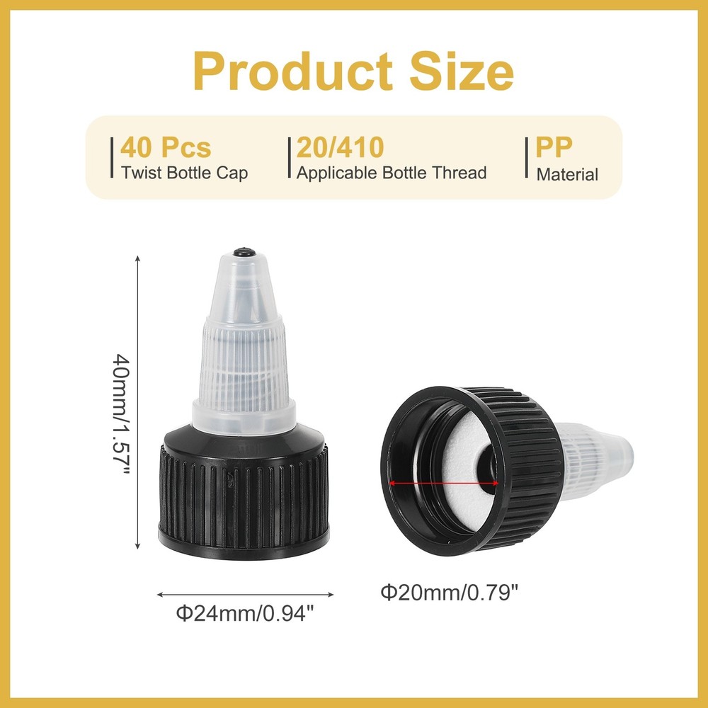 40pc Replacement Caps for 20/410 Bottles, Clear Black