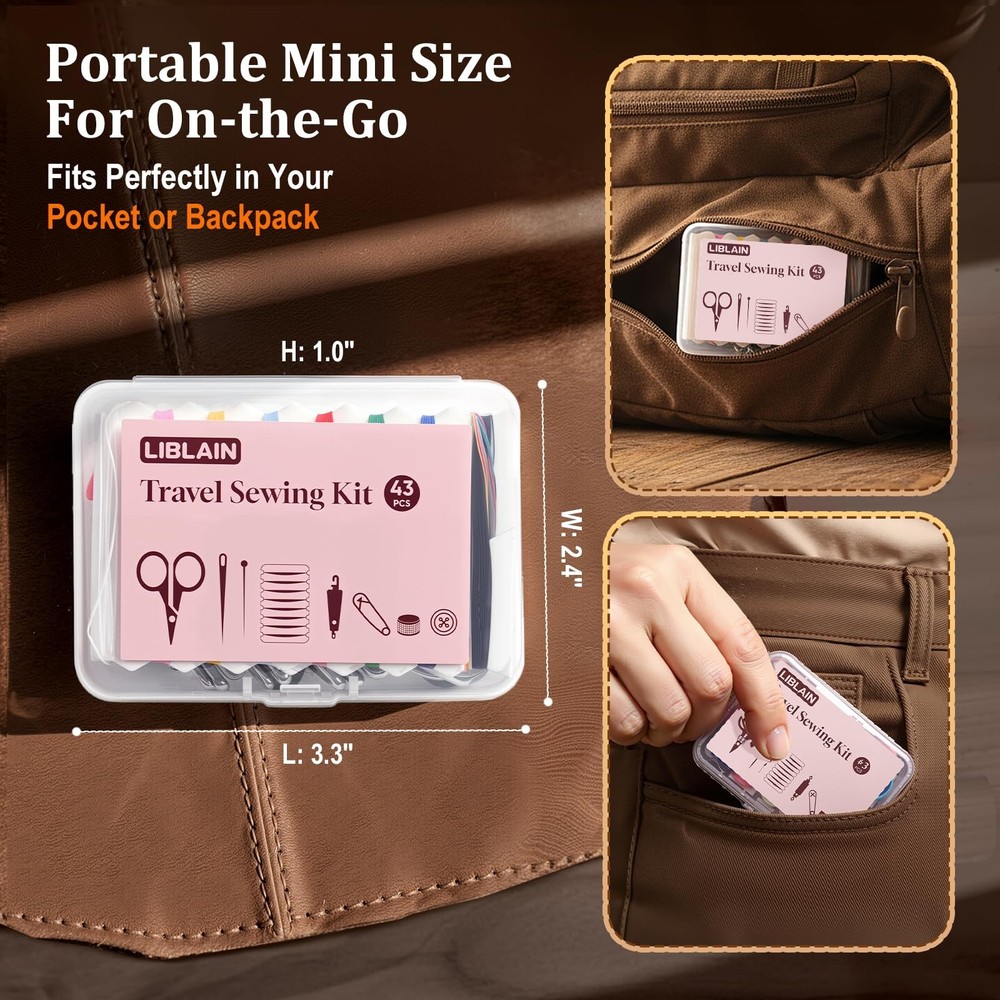 LIBLAIN Mini Sewing Kit, Small Travel 43PCS 6 Colors